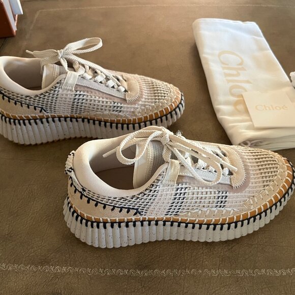 Chloe Nama Sneaker Biscotti Beige Neutral Size 37 6.5 - 7 Like New - Picture 3 of 10